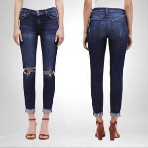 L'AGENCE Rachel Ripped Crop Slim Fit Blue Slouch Cuffed Jeans Size 24 Stretch